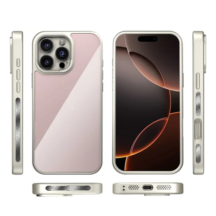 For iPhone 16 Pro Case Compatible with MagSafe Metal Lens Frame TPU + Acrylic Phone Back Cover - Silver