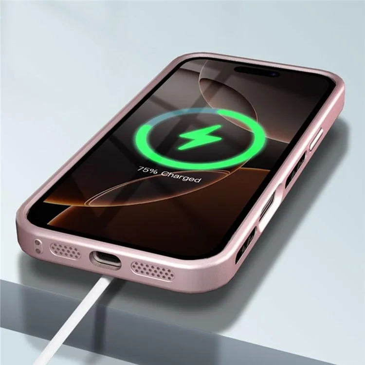 For iPhone 16 Pro Max Case Compatible with MagSafe Bow Rhinestone TPU + Acrylic Phone Back Cover - Pink