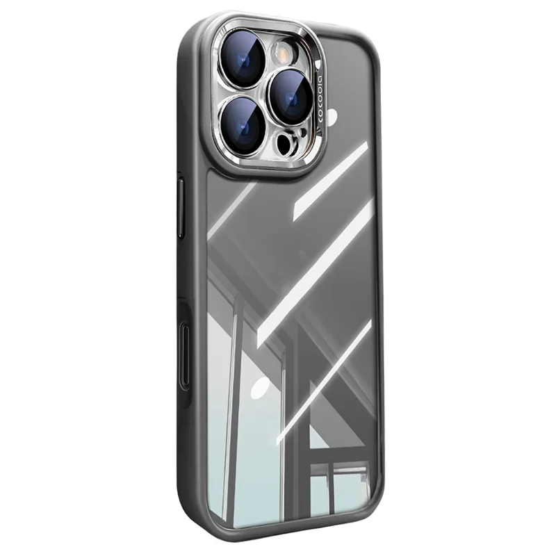 For iPhone 16 Pro Max Case PC + TPU Transparent Phone Cover with Detachable Camera Lens Film - Grey