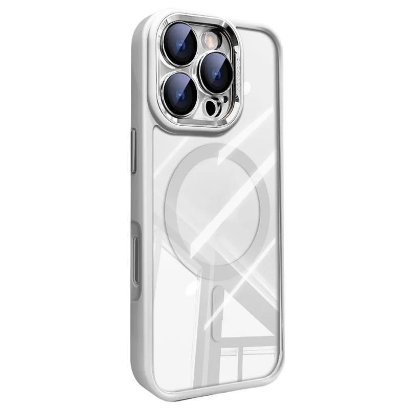 For iPhone 16 Pro Case Compatible with MagSafe PC + TPU Phone Cover with Detachable Camera Lens Film - White