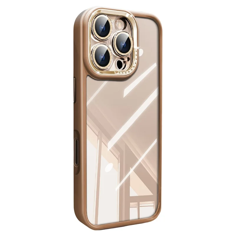 For iPhone 16 Pro Case PC + TPU Clear Phone Cover with Glitter Camera Lens Film - Titanium Gold