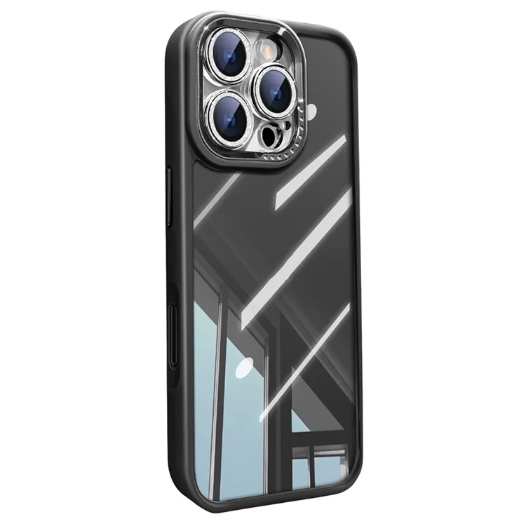 For iPhone 16 Pro Case PC + TPU Clear Phone Cover with Glitter Camera Lens Film - Black