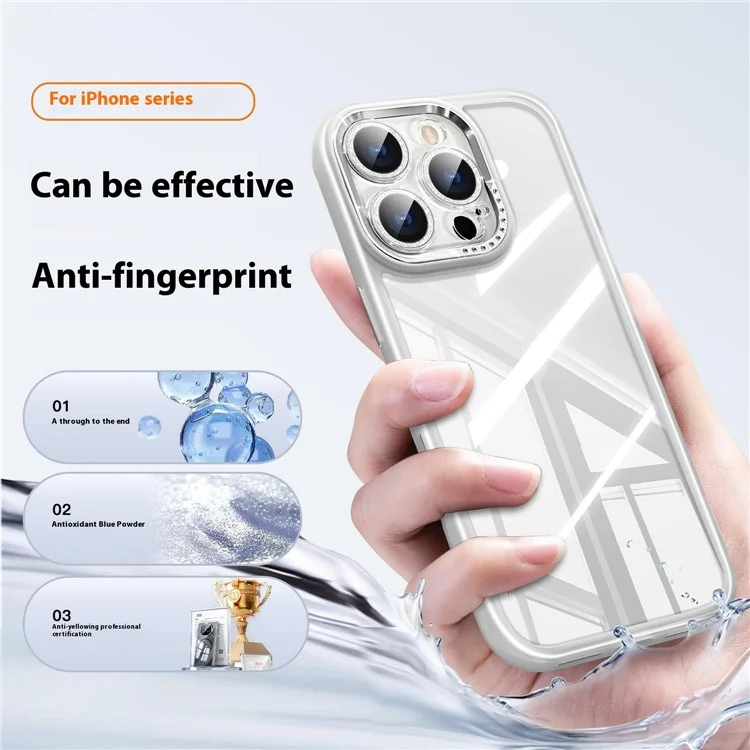For iPhone 16 Pro Case PC + TPU Clear Phone Cover with Glitter Camera Lens Film - Black