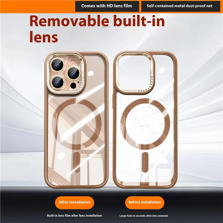 For iPhone 16 Pro Case Compatible with MagSafe PC + TPU Clear Phone Cover with Glitter Camera Lens Film - White