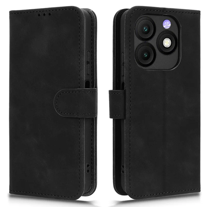 Étui en cuir pour itel Zeno 10 4G avec sensation de peau, antichute, portefeuille à rabat - Noir