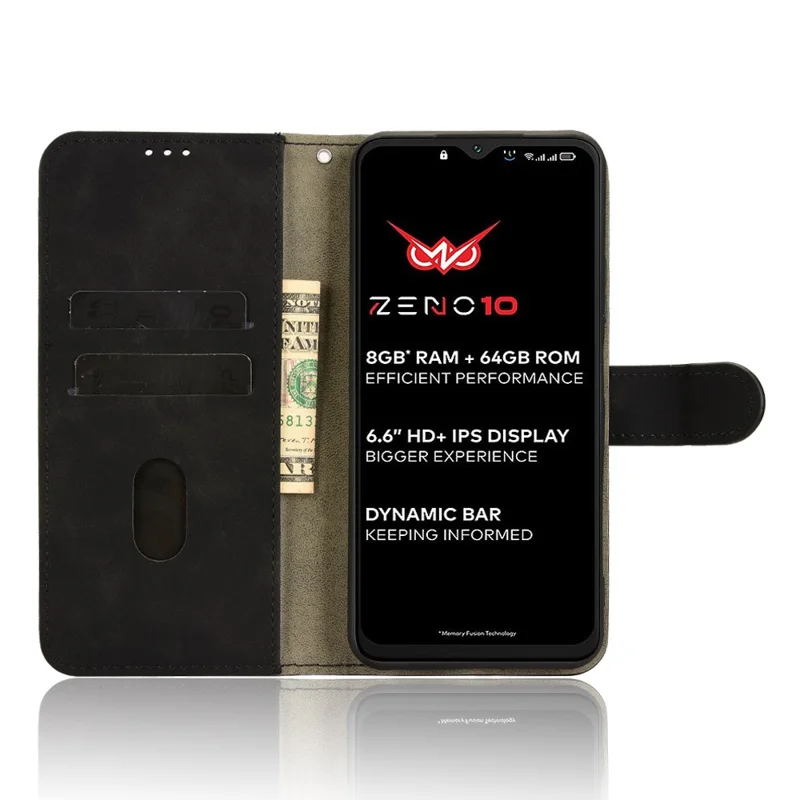 Étui en cuir pour itel Zeno 10 4G avec sensation de peau, antichute, portefeuille à rabat - Noir
