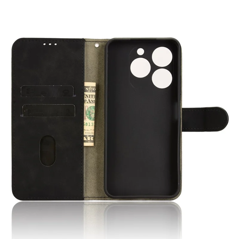 Étui en cuir pour itel Zeno 10 4G avec sensation de peau, antichute, portefeuille à rabat - Noir