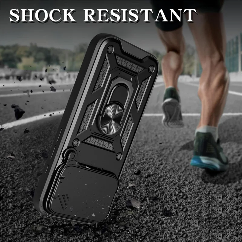 For iPhone 17 Pro Max Case with Slide Camera Lid PC + TPU Kickstand Phone Cover - Black