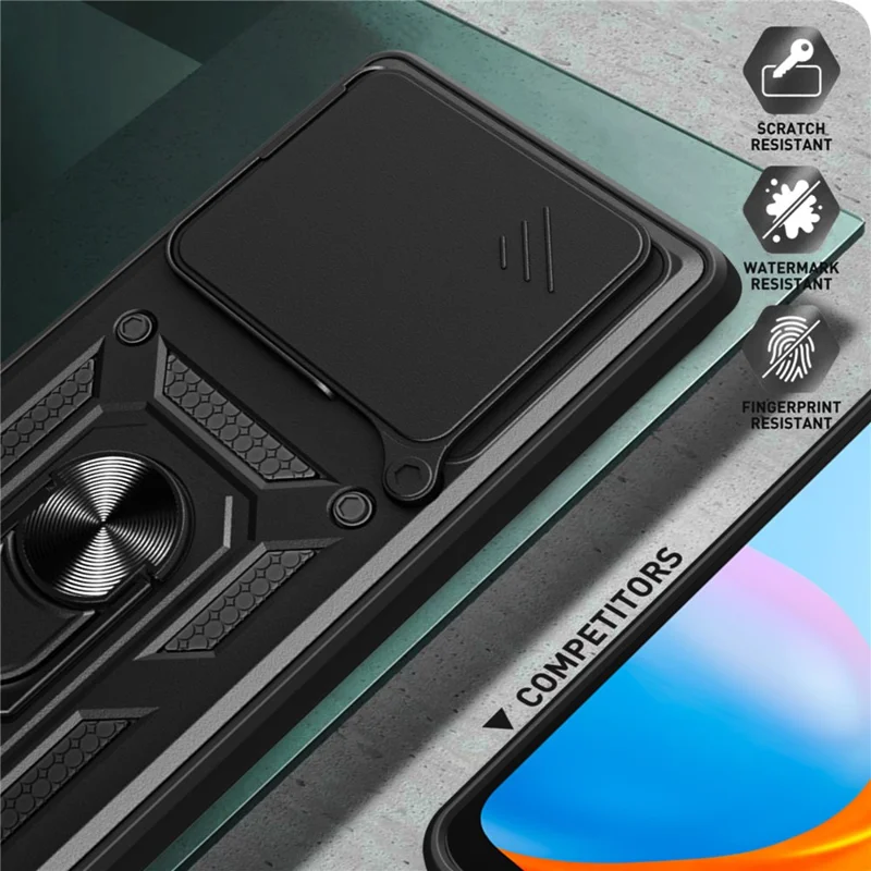 For Motorola Edge 60 Pro 5G Case with Slide Camera Lid PC + TPU Kickstand Phone Cover - Black