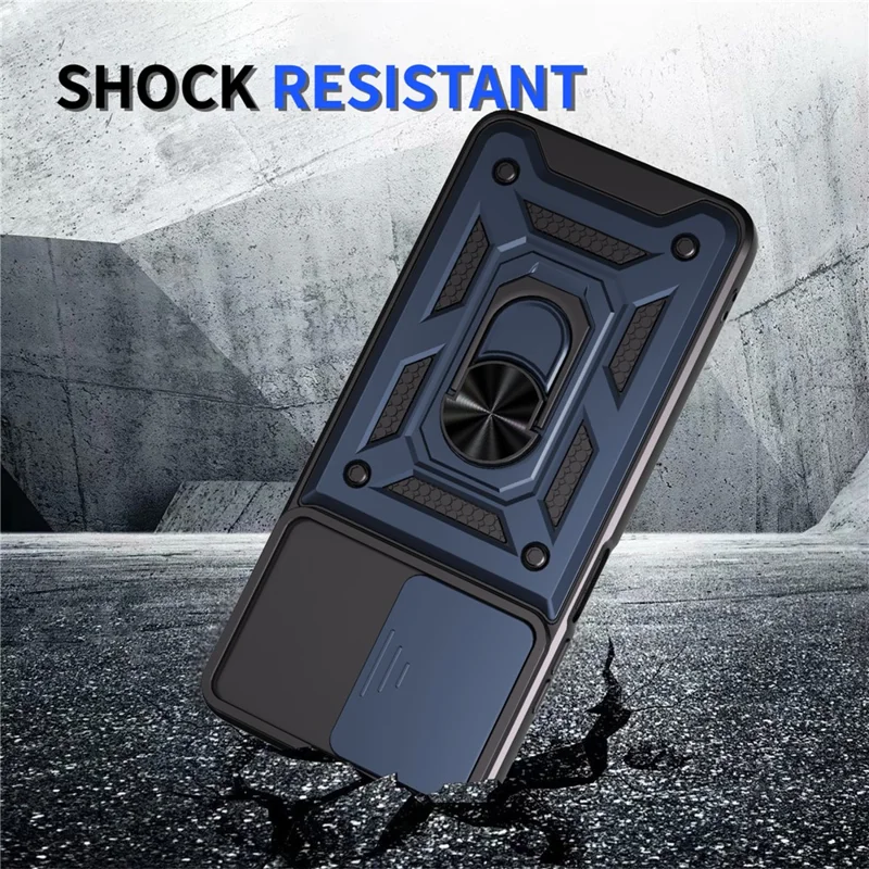 For Motorola Moto G 5G (2024) Case with Slide Camera Lid PC + TPU Kickstand Phone Cover - Blue
