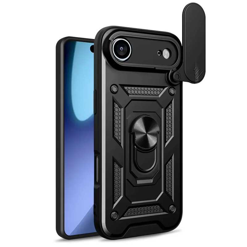 Für iPhone 17 Air Case mit Schiebe-Kameradeckel PC + TPU Ständer Handyhülle - Schwarz