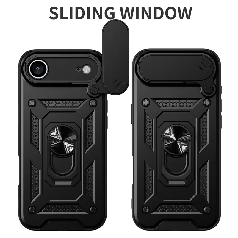 Für iPhone 17 Air Case mit Schiebe-Kameradeckel PC + TPU Ständer Handyhülle - Schwarz
