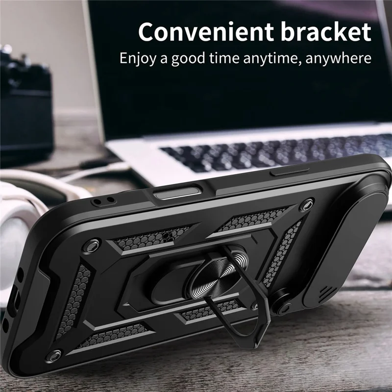 Für iPhone 17 Air Case mit Schiebe-Kameradeckel PC + TPU Ständer Handyhülle - Schwarz