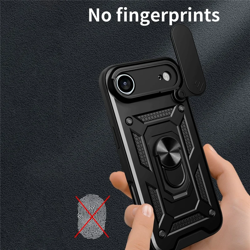 Für iPhone 17 Air Case mit Schiebe-Kameradeckel PC + TPU Ständer Handyhülle - Schwarz
