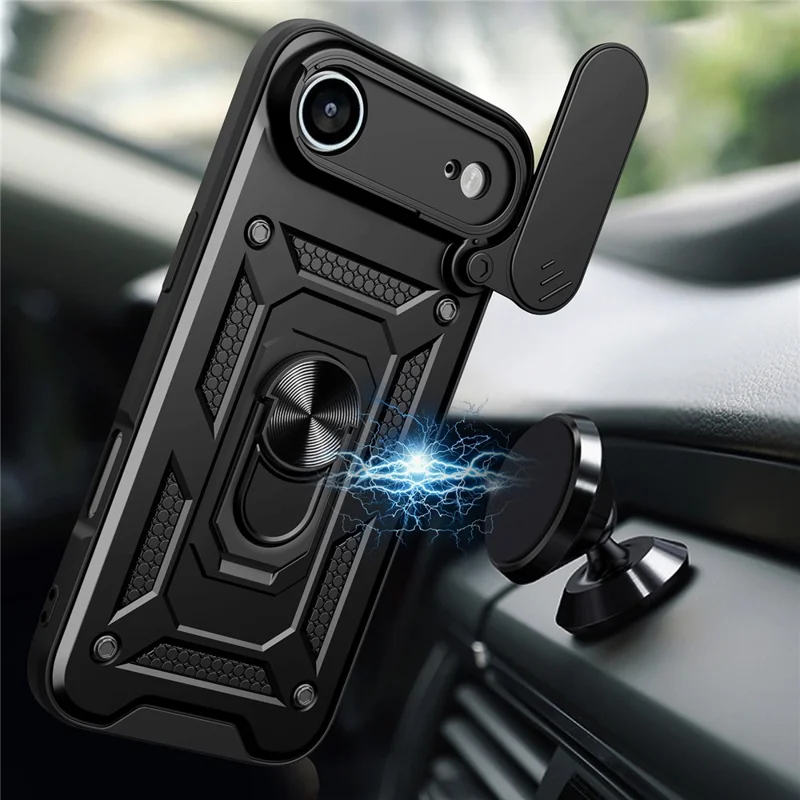 Für iPhone 17 Air Case mit Schiebe-Kameradeckel PC + TPU Ständer Handyhülle - Schwarz