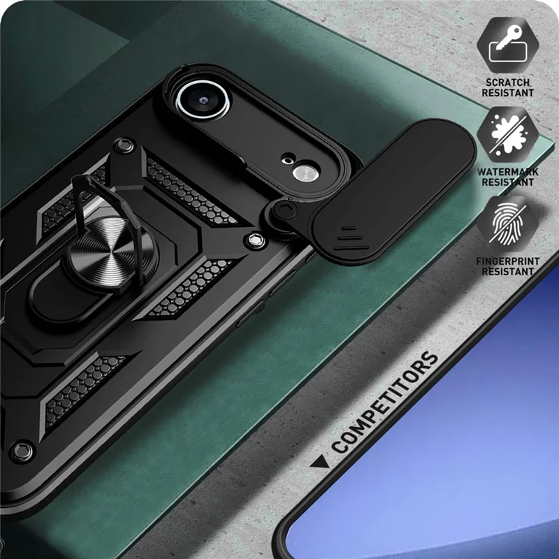 Für iPhone 17 Air Case mit Schiebe-Kameradeckel PC + TPU Ständer Handyhülle - Schwarz