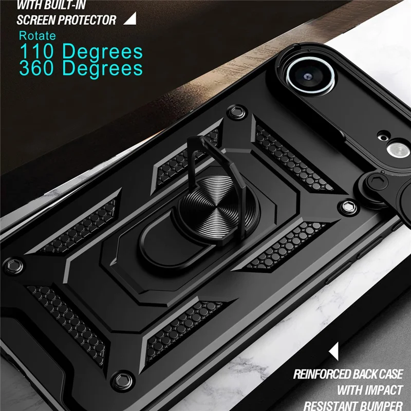 Für iPhone 17 Air Case mit Schiebe-Kameradeckel PC + TPU Ständer Handyhülle - Schwarz