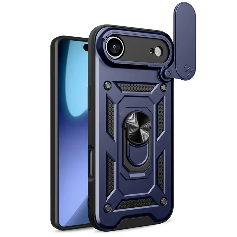 For iPhone Air Case with Slide Camera Lid PC + TPU Kickstand Phone Cover - Blue