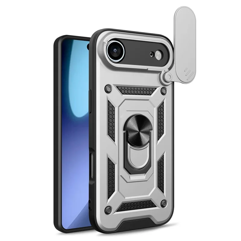 For iPhone Air Case with Slide Camera Lid PC + TPU Kickstand Phone Cover - Silver