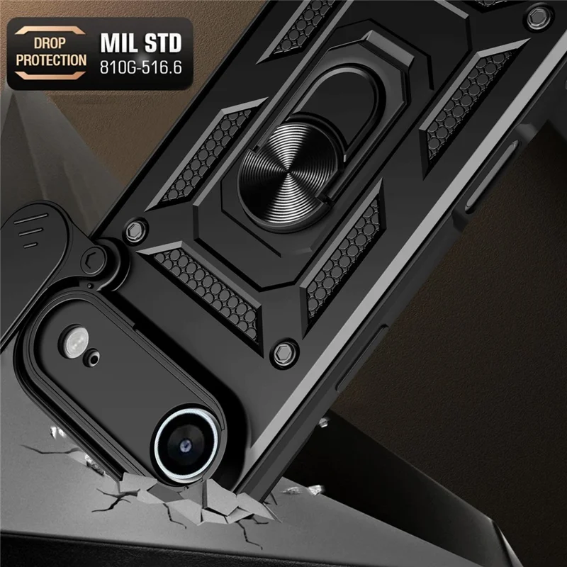 For iPhone Air Case with Slide Camera Lid PC + TPU Kickstand Phone Cover - Silver