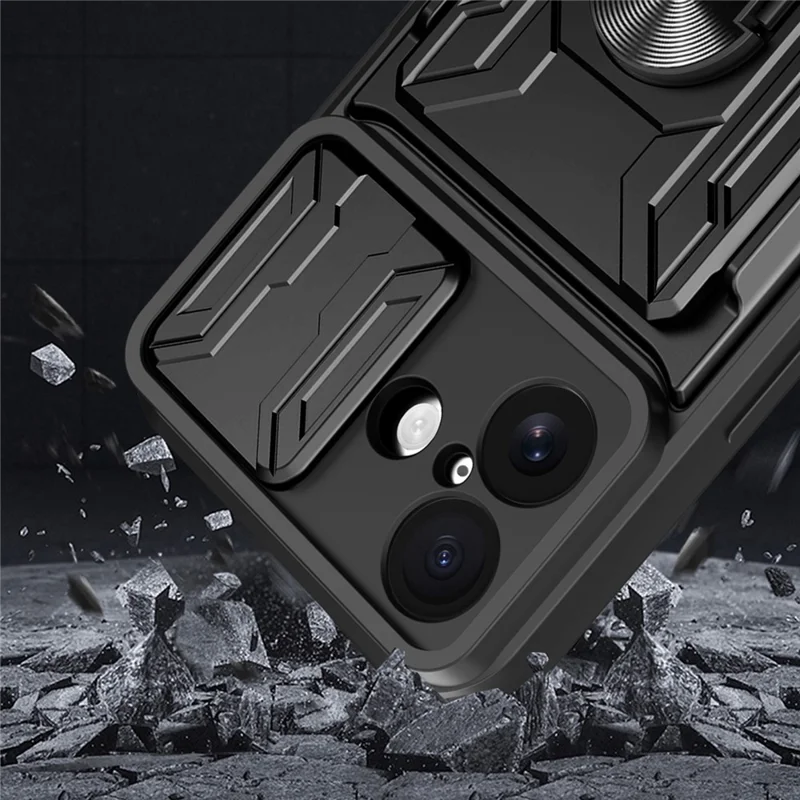 For iPhone 17 Case PC + TPU Kickstand Phone Back Cover with Camera Slider - Black