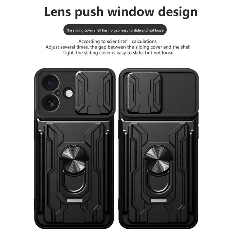 For iPhone 17 Case PC + TPU Kickstand Phone Back Cover with Camera Slider - Black