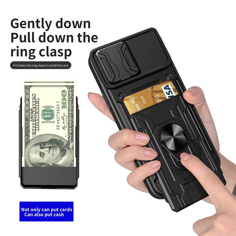 For iPhone 17 Case PC + TPU Kickstand Phone Back Cover with Camera Slider - Rose Gold