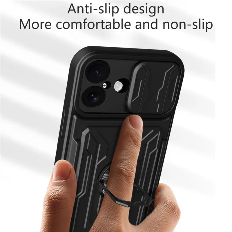For iPhone 17 Case PC + TPU Kickstand Phone Back Cover with Camera Slider - Titanium Grey