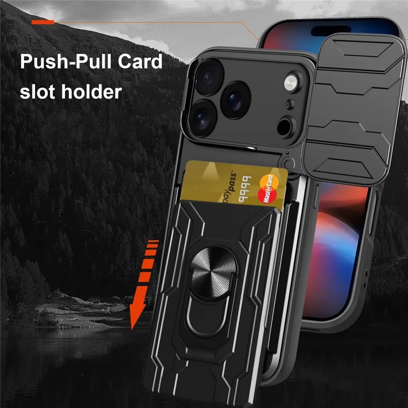 For iPhone 17 Pro Case PC + TPU Kickstand Phone Back Cover with Camera Slider - Black