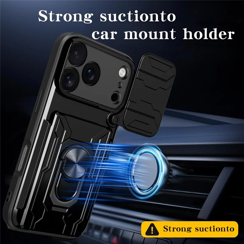 For iPhone 17 Pro Case PC + TPU Kickstand Phone Back Cover with Camera Slider - Black