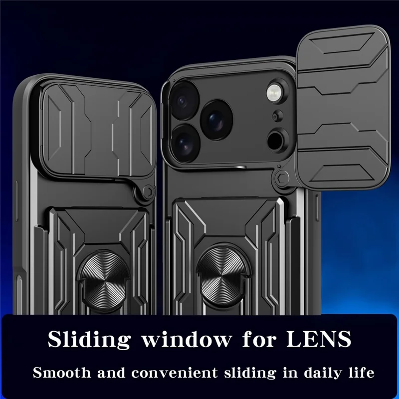 For iPhone 17 Pro Case PC + TPU Kickstand Phone Back Cover with Camera Slider - Black