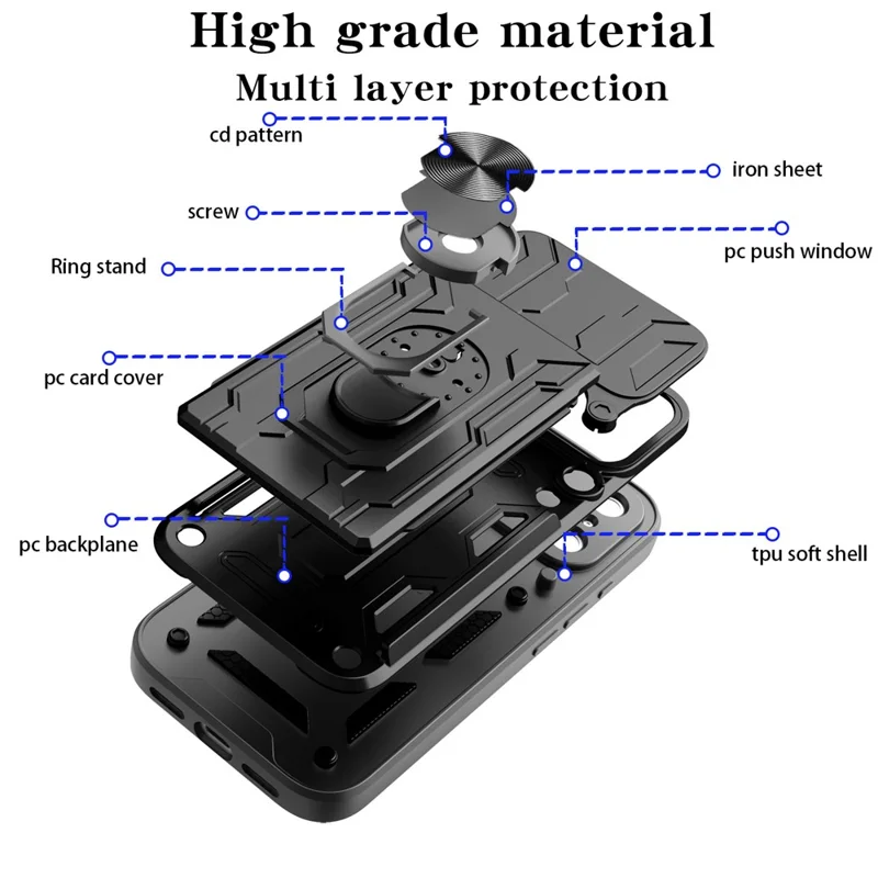 For iPhone 17 Pro Case PC + TPU Kickstand Phone Back Cover with Camera Slider - Black