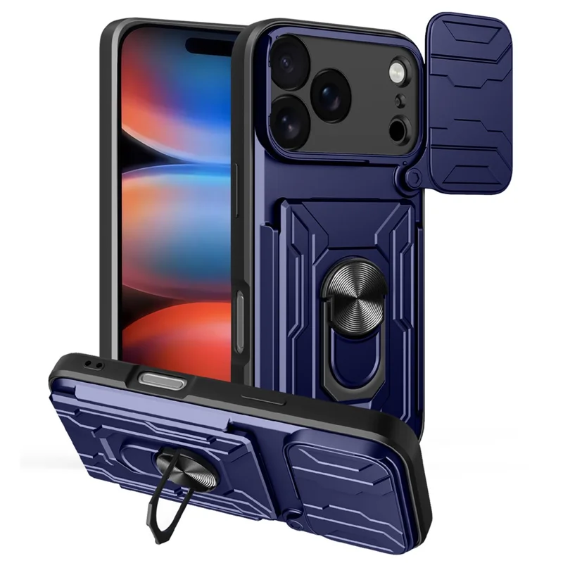For iPhone 17 Pro Case PC + TPU Kickstand Phone Back Cover with Camera Slider - Sapphire