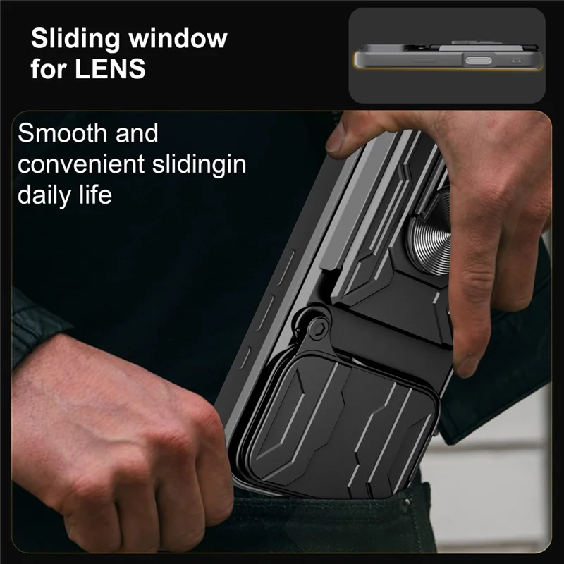 For iPhone 17 Pro Max Case PC + TPU Kickstand Phone Back Cover with Camera Slider - Black