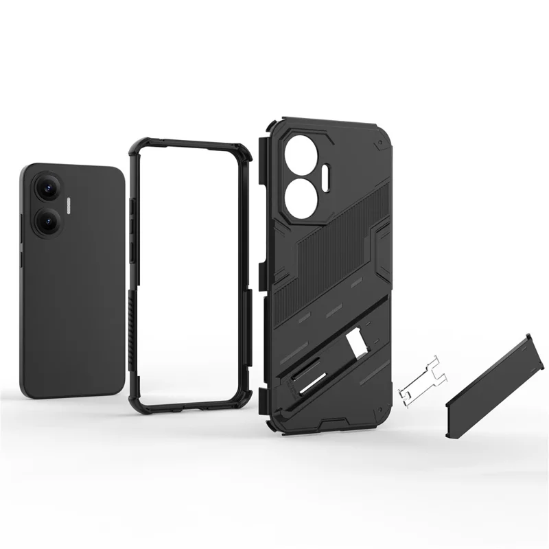 For Xiaomi Poco F7 5G  /  Redmi Turbo 4 Pro 5G Case PC + TPU Shockproof Phone Cover with Kickstand - Black