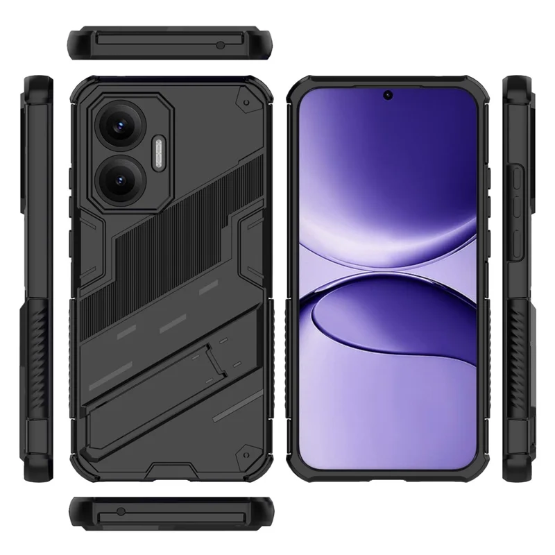 For Xiaomi Poco F7 5G  /  Redmi Turbo 4 Pro 5G Case PC + TPU Shockproof Phone Cover with Kickstand - Black