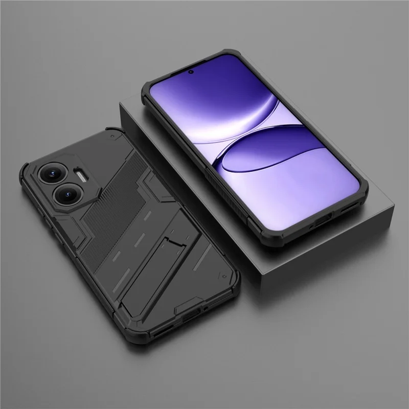 For Xiaomi Poco F7 5G  /  Redmi Turbo 4 Pro 5G Case PC + TPU Shockproof Phone Cover with Kickstand - Black
