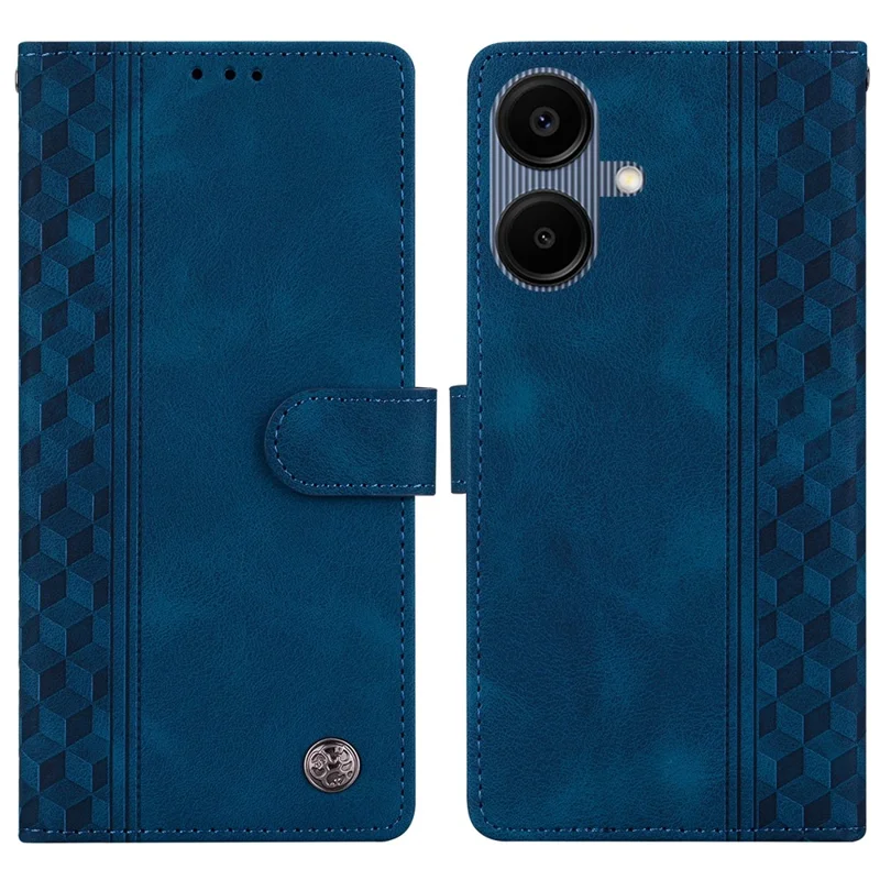 For Samsung Galaxy A06 4G Leather Case Imprinted Checkered Pattern Wallet Stand Flip Phone Cover - Blue