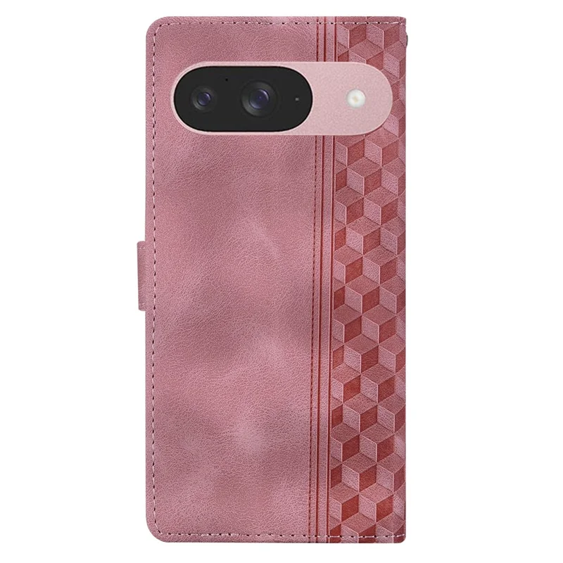 For Google Pixel 9 Pro  /  Pixel 9 Leather Case Imprinted Checkered Pattern Wallet Stand Flip Phone Cover - Pink