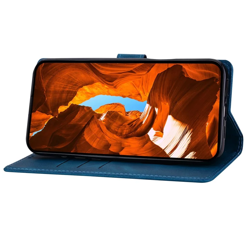 For Google Pixel 9a Leather Case Imprinted Checkered Pattern Wallet Stand Flip Phone Cover - Blue