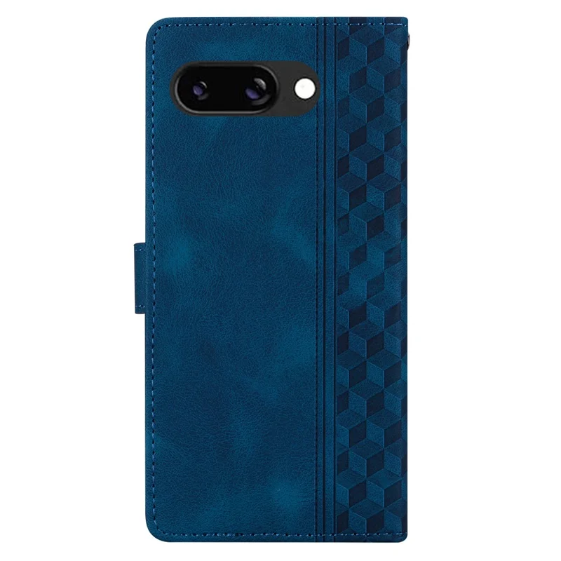 For Google Pixel 9a Leather Case Imprinted Checkered Pattern Wallet Stand Flip Phone Cover - Blue