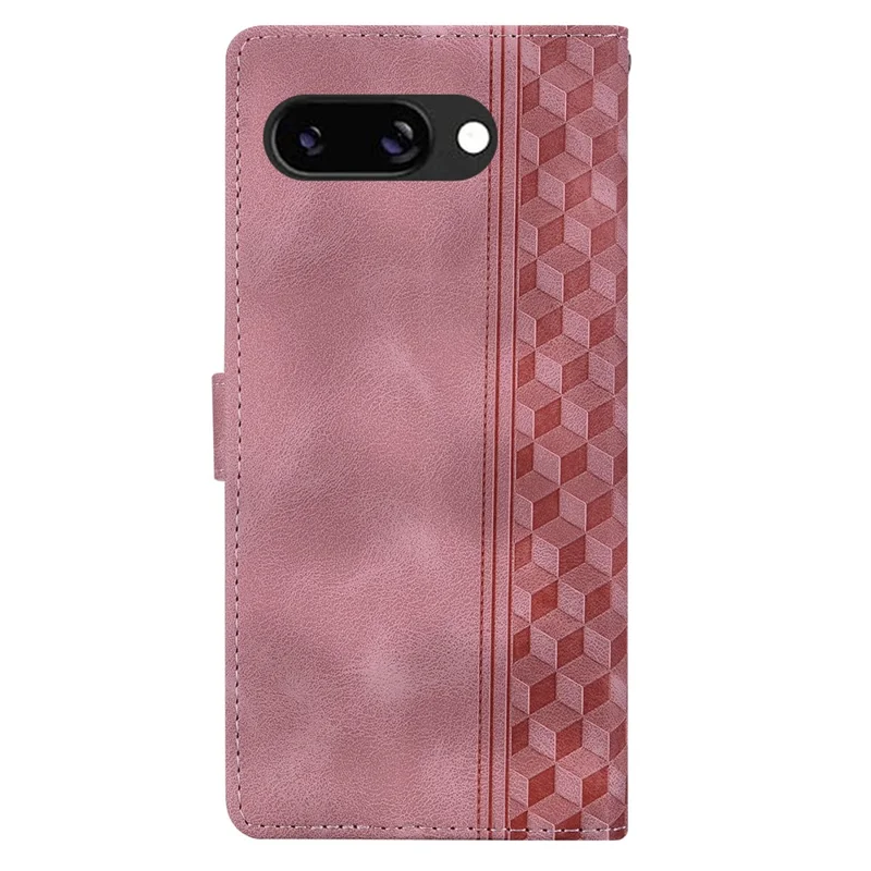 For Google Pixel 9a Leather Case Imprinted Checkered Pattern Wallet Stand Flip Phone Cover - Pink