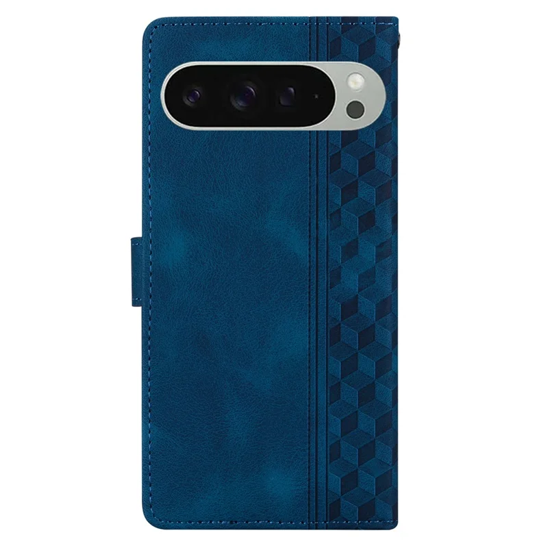 For Google Pixel 9 Pro XL Leather Case Imprinted Checkered Pattern Wallet Stand Flip Phone Cover - Blue