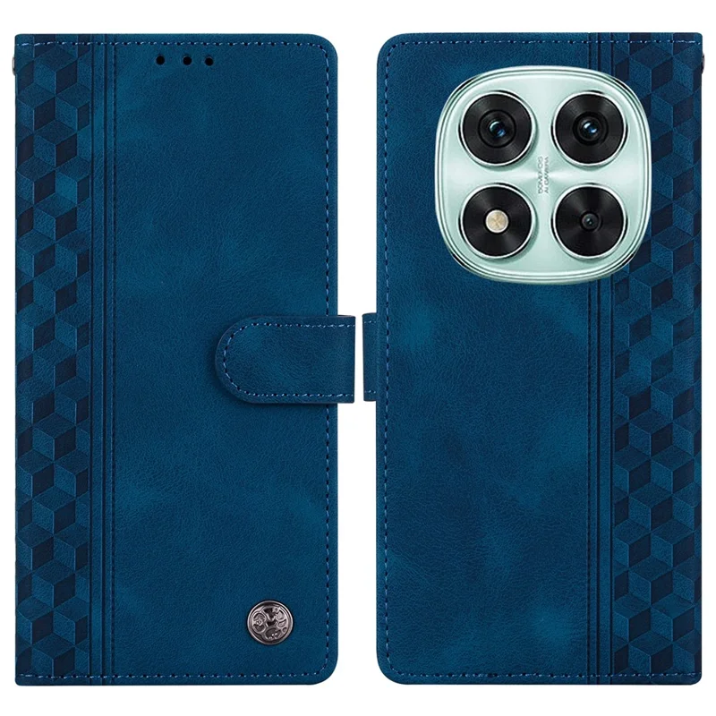 For Xiaomi Redmi Note 14 Pro 5G Leather Case Imprinted Checkered Pattern Wallet Stand Flip Phone Cover - Blue
