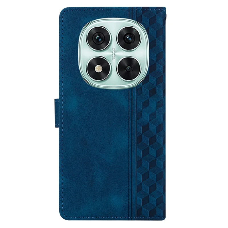 For Xiaomi Redmi Note 14 Pro 5G Leather Case Imprinted Checkered Pattern Wallet Stand Flip Phone Cover - Blue