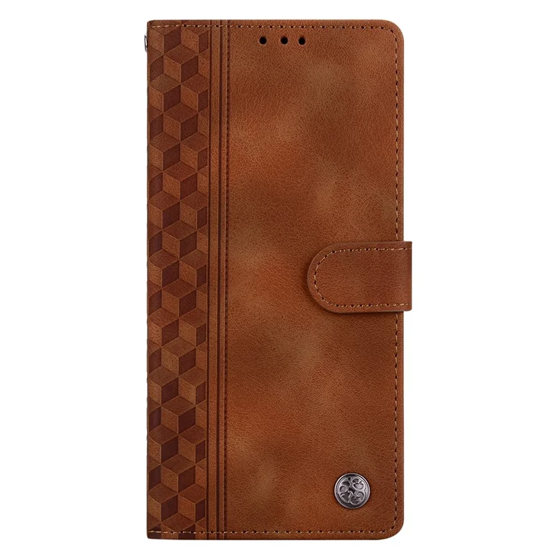 For Xiaomi Redmi Note 14 Pro 4G Leather Case Imprinted Checkered Pattern Wallet Stand Flip Phone Cover - Brown