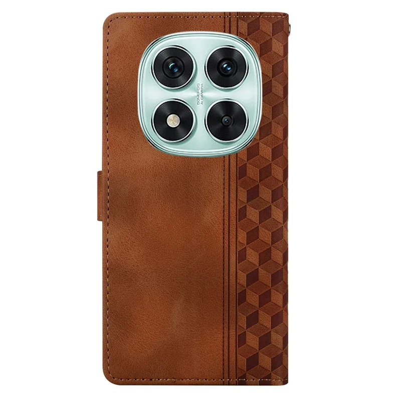 For Xiaomi Redmi Note 14 Pro 4G Leather Case Imprinted Checkered Pattern Wallet Stand Flip Phone Cover - Brown