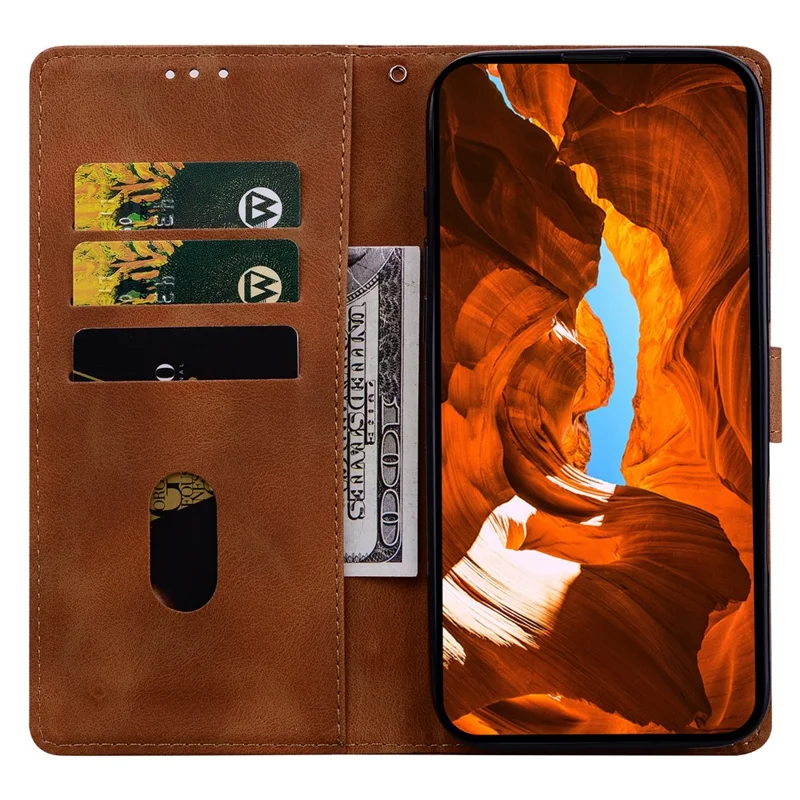 For Xiaomi Redmi Note 14 Pro+ 5G Leather Case Imprinted Checkered Pattern Wallet Stand Flip Phone Cover - Brown