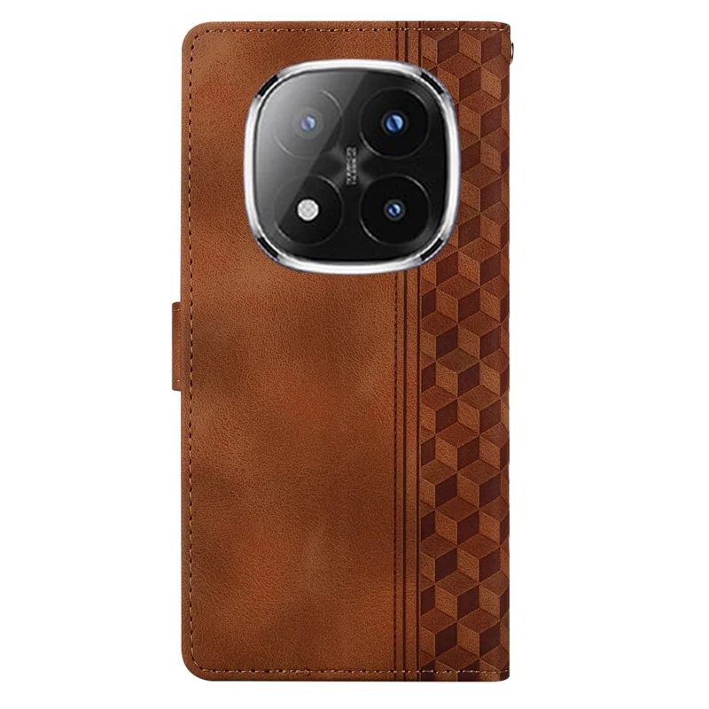 For Xiaomi Redmi Note 14 Pro+ 5G Leather Case Imprinted Checkered Pattern Wallet Stand Flip Phone Cover - Brown
