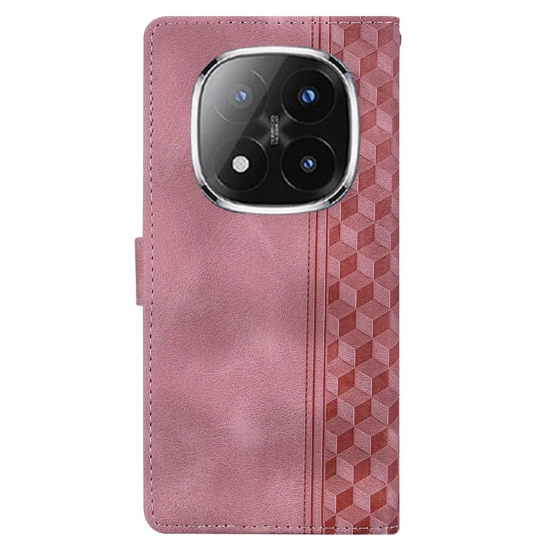 For Xiaomi Redmi Note 14 Pro+ 5G Leather Case Imprinted Checkered Pattern Wallet Stand Flip Phone Cover - Pink